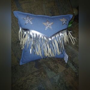 New Ashland Blue and Silver Star Fringe Accent Pillow